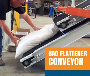 Bag Flattener Conveyor for Palletizing Bags of Fertilizer