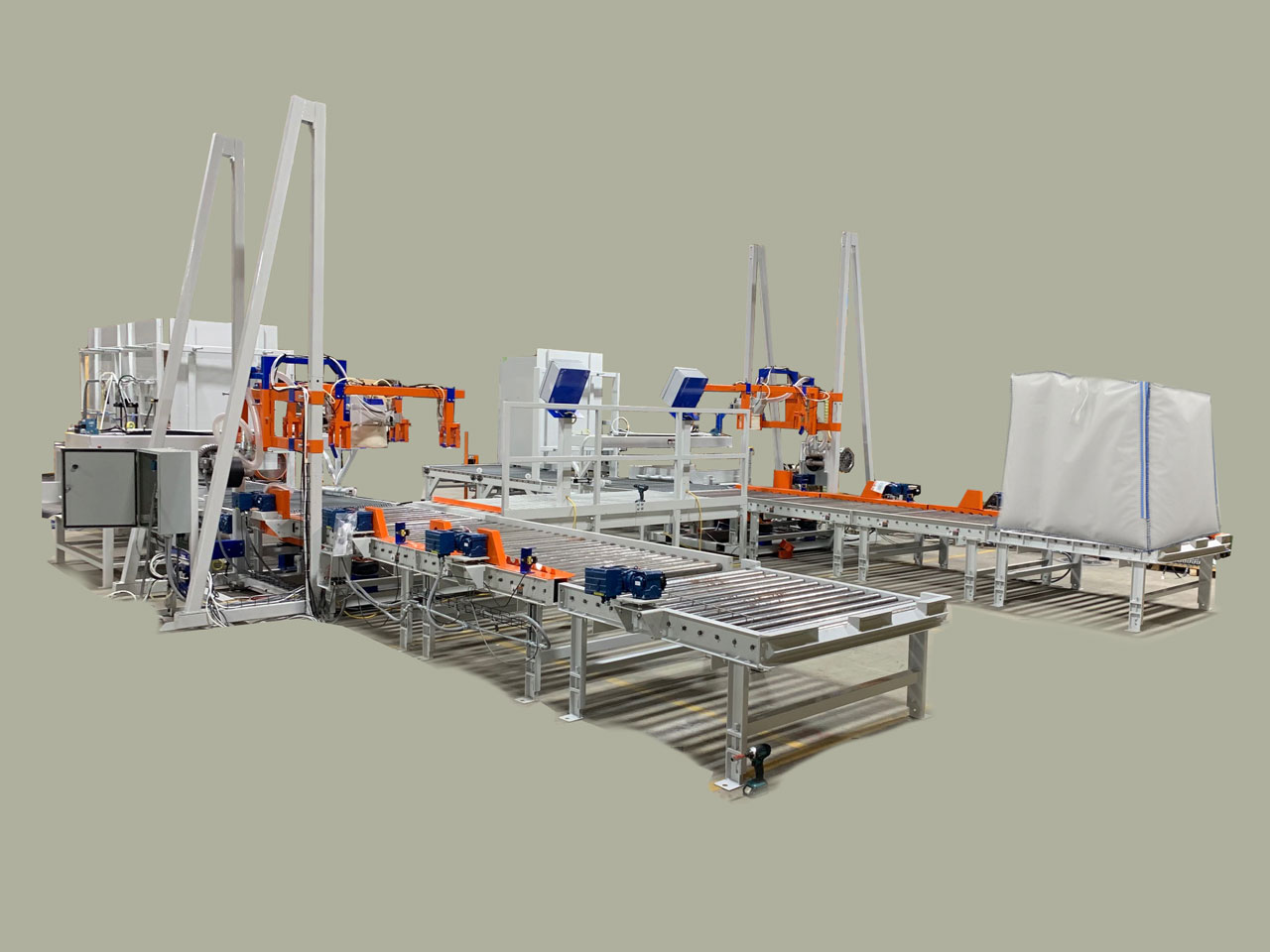 Dual Bulk Bag Fillers with Automatic Pallet Dispensers for Robotic Forklifts