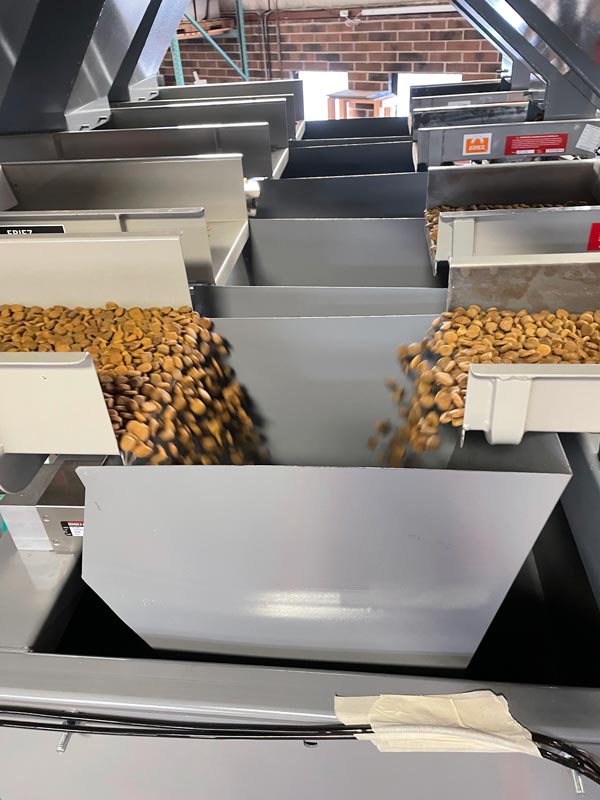 vibrating feeders filling internal weigh hopper with dog food and kibble