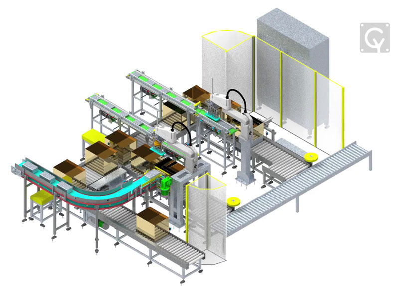 end of line automation packing smaller bags of rice into cartons or boxes