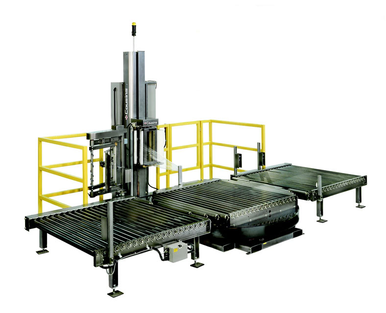 automatic stretch wrap machine turntable on roller conveyors 002