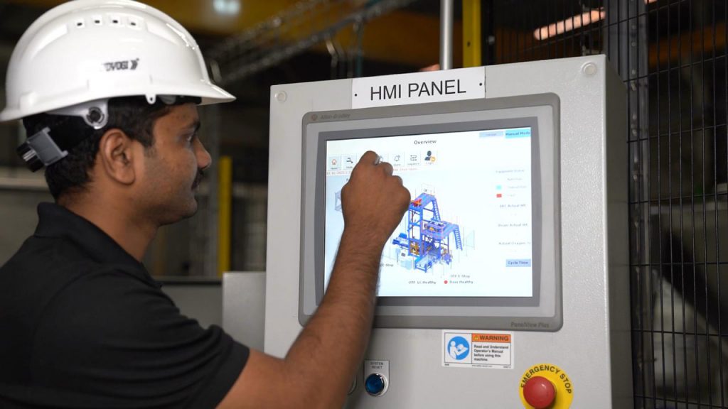 operator starts lifting and discharge process using touchscreen controls
