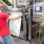 Food Grade Auger Filler Test Filling 50 lb Bags Breading Mix, Chicken Flour, and Corn Meal