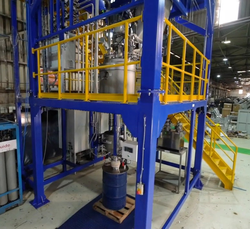 rare earth residue collection beneath powder processing system