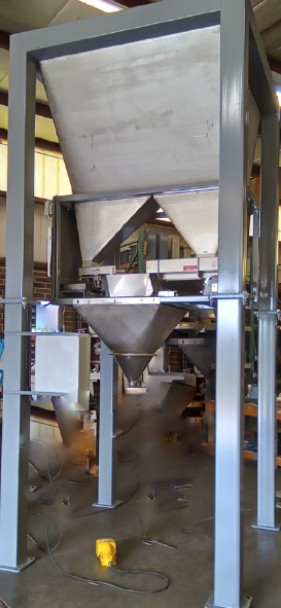 37 cubic foot stainless steel hopper above small net weigh bagging scale