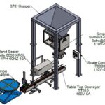 drawing of 37 cubic foot hopper above net weigh bagging scale