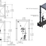 drawings of 50 cubic foot hopper over mechanical bagging scale and bag sewing system