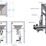 drawings of 70 cubic foot hopper over mechanical bagging scale and bag sewing system